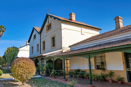Facade of English Victorian style house in Bella Vista neighborhood in Riotinto village, Huelva, Andalusia, Spainの写真素材