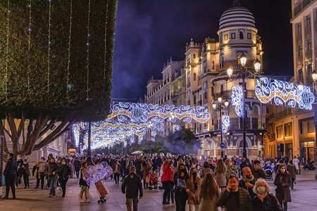 Seville, Spain - December 03,2021: Christmas Decoration in Seville, Andalusia, Spainのeditorial素材