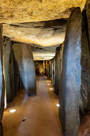Megalithic monument of El dolmen de Soto, in the village of Trigueros, Huelva province, Andalusia, Spainのeditorial素材