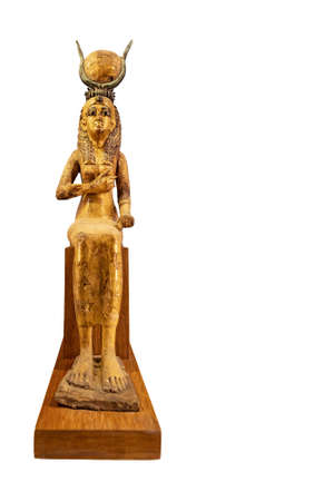 Egyptian statuette isolated on white background with space for text