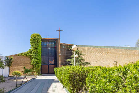 Main entrance of church of Nuestra SeÃ±ora del Carmen (Our Lady of Carmen) in calle ancho street in Punta Umbria village, Huelva, Andalusia, Spainの写真素材