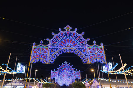 Lights decoration of The Columbian Festivals celebrations in the city of Huelva (Fiestas Colombinas...