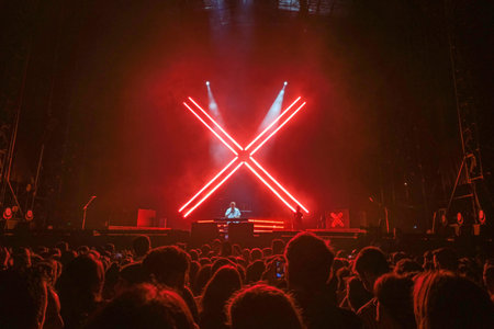 Huelva, Spain - May 25, 2022: The singer Manuel Carrasco in a concert in his home town, Isla...