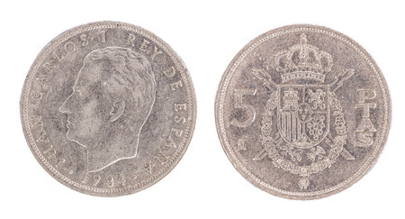 Spanish coin of 5 pesetas of the year 1984の写真素材