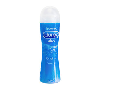 Huelva, Spain - September 2, 2022: Durex Play Original Pleasure Gel Lubricant in plastic container, is an ideal lubricating gel for those looking for a more intense and fun sexual experienceのeditorial素材