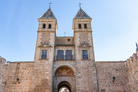 Toledo's gate or Puerta de Bisagra Nueva is a Monument in Toledo, Spain.のeditorial素材