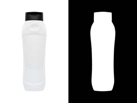 White plastic bottle for mockup, liquid container with lid on isolated white background with clipping mask. Template for your design.の写真素材