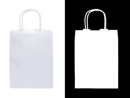 White paper bag Isolated on white background with clipping mask. Concept green living.の写真素材