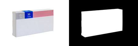 Realistic cardboard box for medication template isolated on white background with clipping mask. Mockup for your designの写真素材