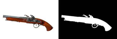 Antique blunderbuss pistol isolated on white background with clipping mask and pathの写真素材
