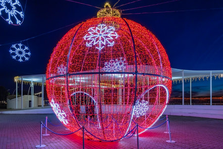 Christmas decoration in Huelva promenade, Andalusia, Spainの写真素材