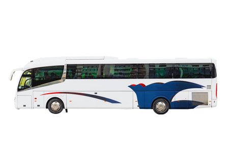 A tourist bus parked isolated on white backgroundの写真素材