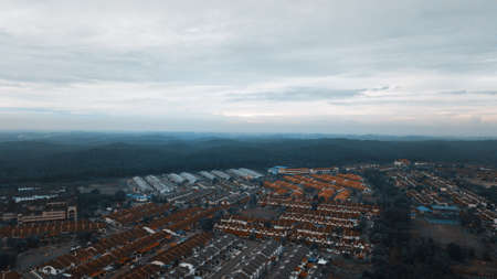 Suburban linked homes neighborhood and school in Malaysiaの写真素材