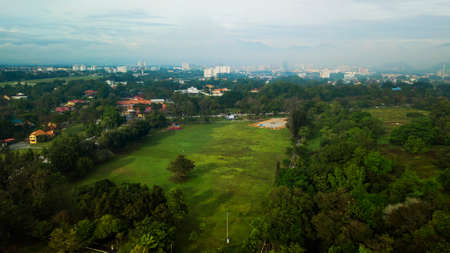 Aerial photography of Malaysian public field during sunrise in Ipoh, Perak.の写真素材