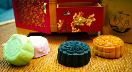 Mooncakes in a oriental settingの写真素材