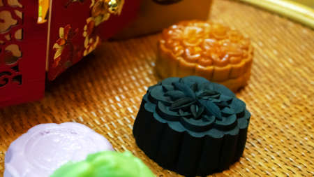Mooncakes in a oriental settingの写真素材