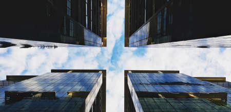View of the sky between buildingsの写真素材