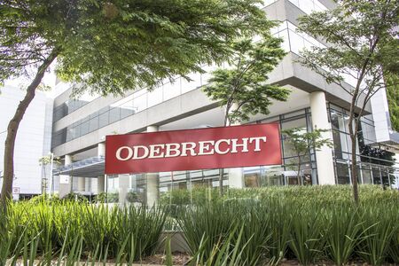 Sao Paulo, Brazil, January 06, 2017. View of facade to Odebrecht companyâs office building in Sao Paulo city.のeditorial素材