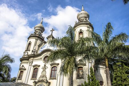 Sao Paulo, Brazil, February 10, 2017. Facade of Our Lady of Brazil Church located in Our Lady of Brazil Square on the corner of Brazil Avenue with Colombia street, in the western zone of Sao Paulo, SP. It was built in 1940 in neo-baroque style in in, becaのeditorial素材
