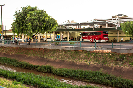 Olimpia, Sao Paulo, Brazil, April 08, 2015. Movement of buses and passengers at the Bus Terminal of the city of Olimpia, in Sao Paulo Stateのeditorial素材