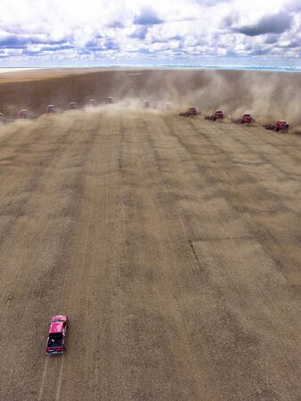Mato Grosso, Brazil, March 02, 2008: Mass soybean harvesting at a farm in Campo Verde