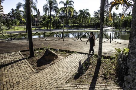 Aguas de Santa Barbara, Sao Paulo, Brazil, September 27, 2019. Gardens, bridges and piers inside the municipal public health resort of the city of Aguas de Santa Barbara of the state of Sao Paulo, Brazilのeditorial素材