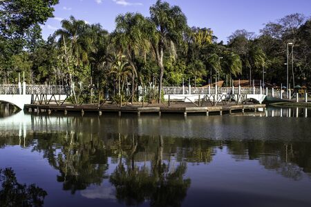 Aguas de Santa Barbara, Sao Paulo, Brazil, September 27, 2019. Gardens, bridges and piers inside the municipal public health resort of the city of Aguas de Santa Barbara of the state of Sao Paulo, Brazilのeditorial素材