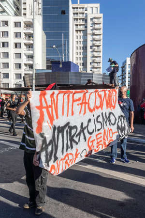 Sao Paulo, Brazil, June 07, 2020. Thousands of activists unite in protest for democracy and racial equality and against the Bolsonaro government in SÃ£o Paulo, Brazilのeditorial素材