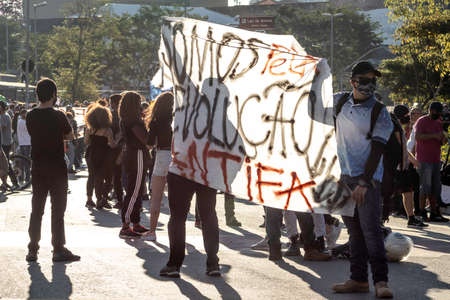 Sao Paulo, Brazil, June 07, 2020. Thousands of activists unite in protest for democracy and racial...