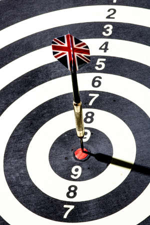 Dart with British flag board with darts in aim, with selective focusの写真素材