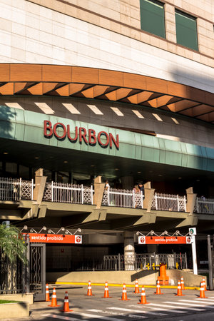 Sao Paulo, Brazil, January 25, 2016. Facade and entrance to the Bourbon mall, in the Sumare neighborhood, west side of Sao Pauloのeditorial素材