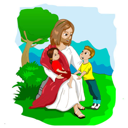 Jesus and Kids cartoon illustration vector.のイラスト素材