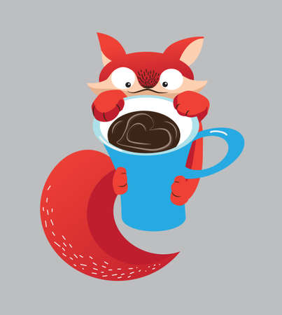 Little Fox's morning coffee. Good morning. Awakeのイラスト素材