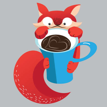 Little Fox's morning coffee. Good morning. Awakeのイラスト素材