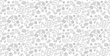 Social media sketch vector seamless doodle pattern  gray icons on a white backgroundのイラスト素材