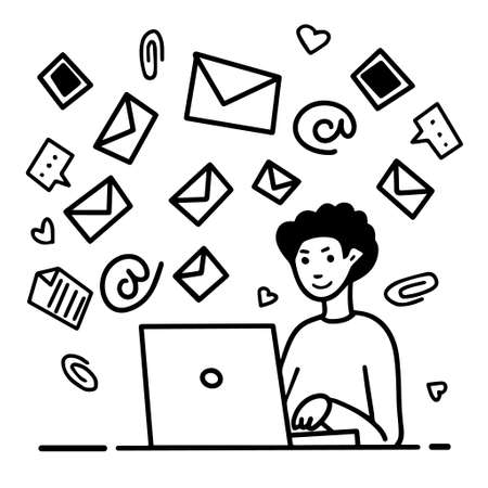 Email Concept With freelance Man And Laptop.のイラスト素材