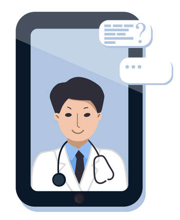 Smartphone or tablet screen with doctor. on chat in messengerのイラスト素材
