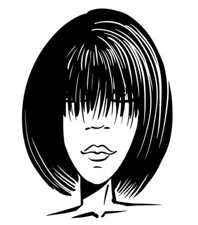 black silhouette of a girl with long bangsのイラスト素材