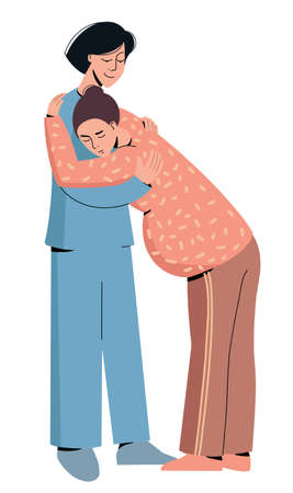 Doula support instead partner pregnant womanのイラスト素材