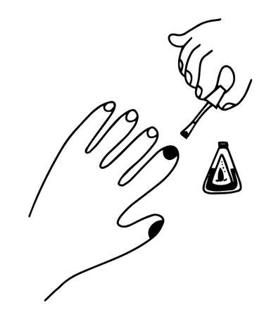 Manicure hand drawn doodle process of painting the nail.のイラスト素材