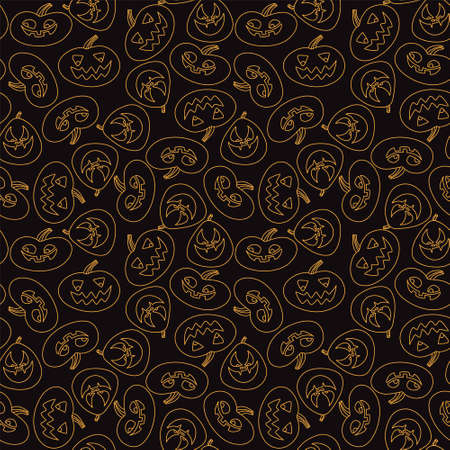 Seamless pattern on black background line orange pumpkinsのイラスト素材
