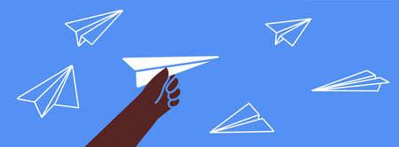Hand and paper plane vector backgroundのイラスト素材