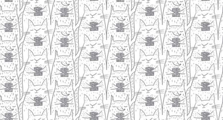 Seamless pattern cute Fox and cat with birthday gifts box kids Doodle vectorのイラスト素材