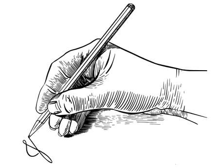 Hand writing with pencil sketch drawing. Vintage hatchingのイラスト素材