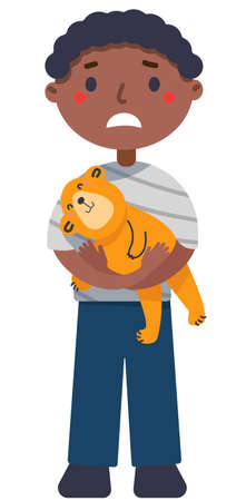 Little African American Boy with scared face. Kid show facial expressionのイラスト素材