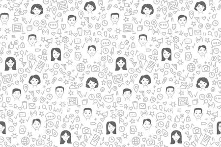 Social network people and icons seamless pattern backgroundのイラスト素材