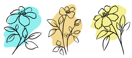 Set of abstract flowers hand drawnのイラスト素材