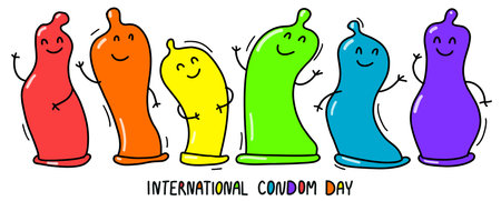 International Condom Day Vector cute illustration Rainbowのイラスト素材