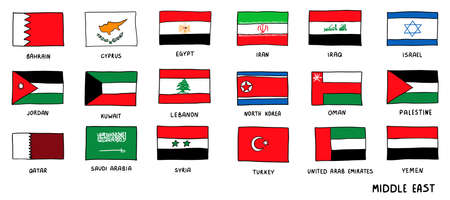 Middle East Countries national Flags Hand Drawnのイラスト素材