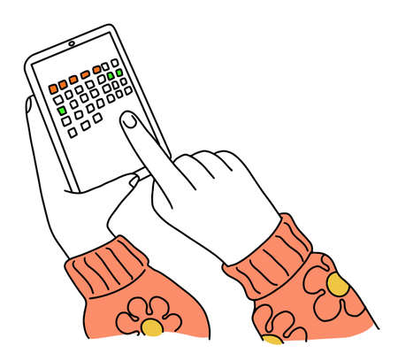 Menstruation cycle calendar app for phone in female handsのイラスト素材